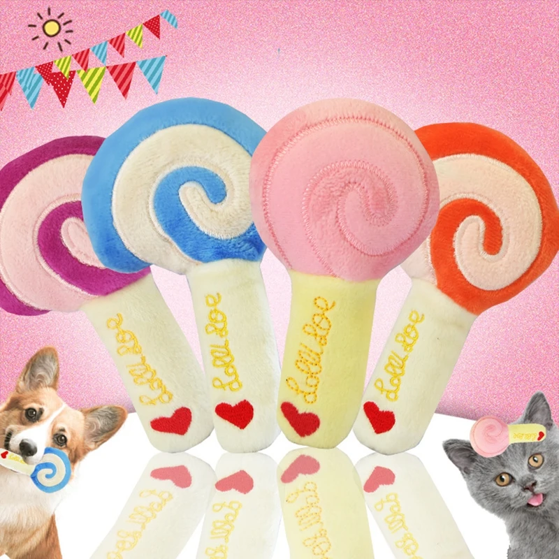 

1pc Plush Dog Toys Squeaky Lollipop Puppy Chew Toy Interactive Cat Toys Pet Dog Sound Toys for Small Large Dogs Cats Playing Toy