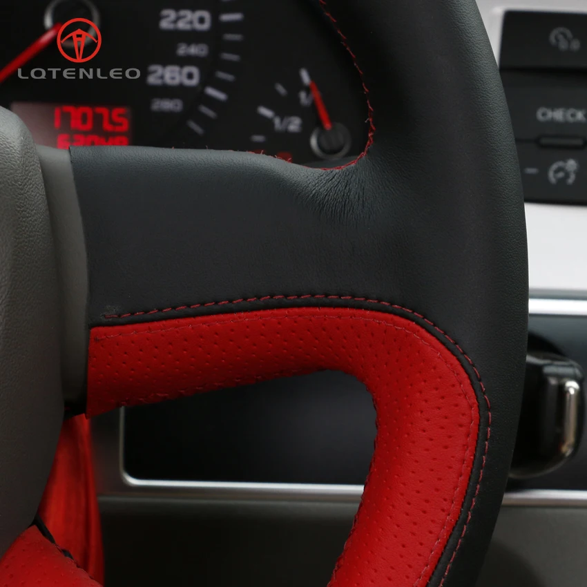 

Black Red Genuine Leather DIY Hand Sew Car Steering Wheel Cover For Audi A3 2006-2013 A8 S8 2006-2010 Q5 2008-2012 Q7 2005-2011