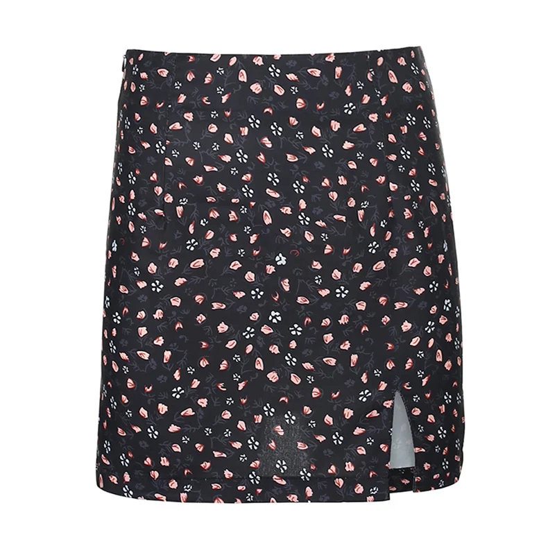 

Split Women Skirts Floral Modis A-Line Mini Skirt Skinny Summer 2021 Vintage Gothic Streetwear Party Outfits Holiday