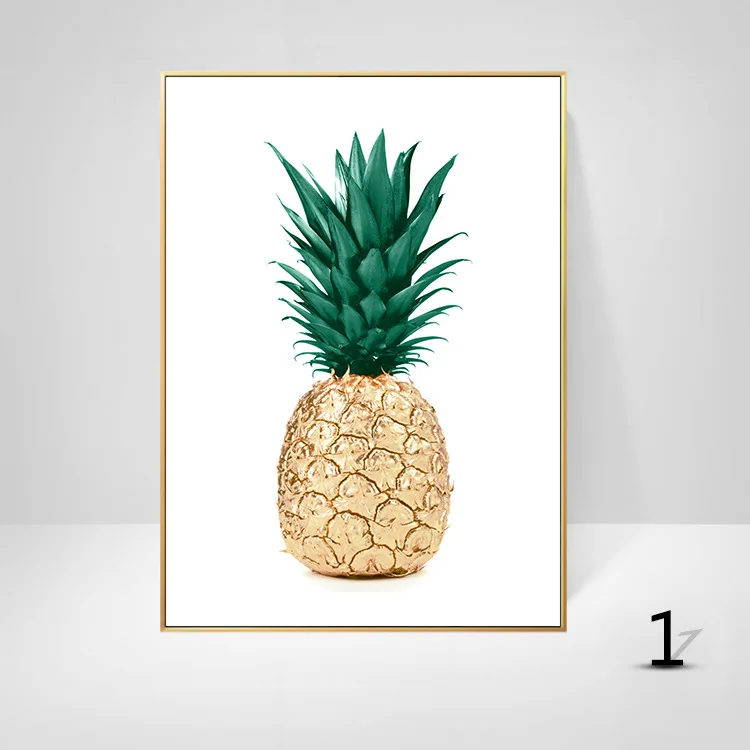 

Nordic Modern Golden Pineapple Green Leaves Canvas Poster Wall Art Painting Print Letter Pictures for Living Room Decoration