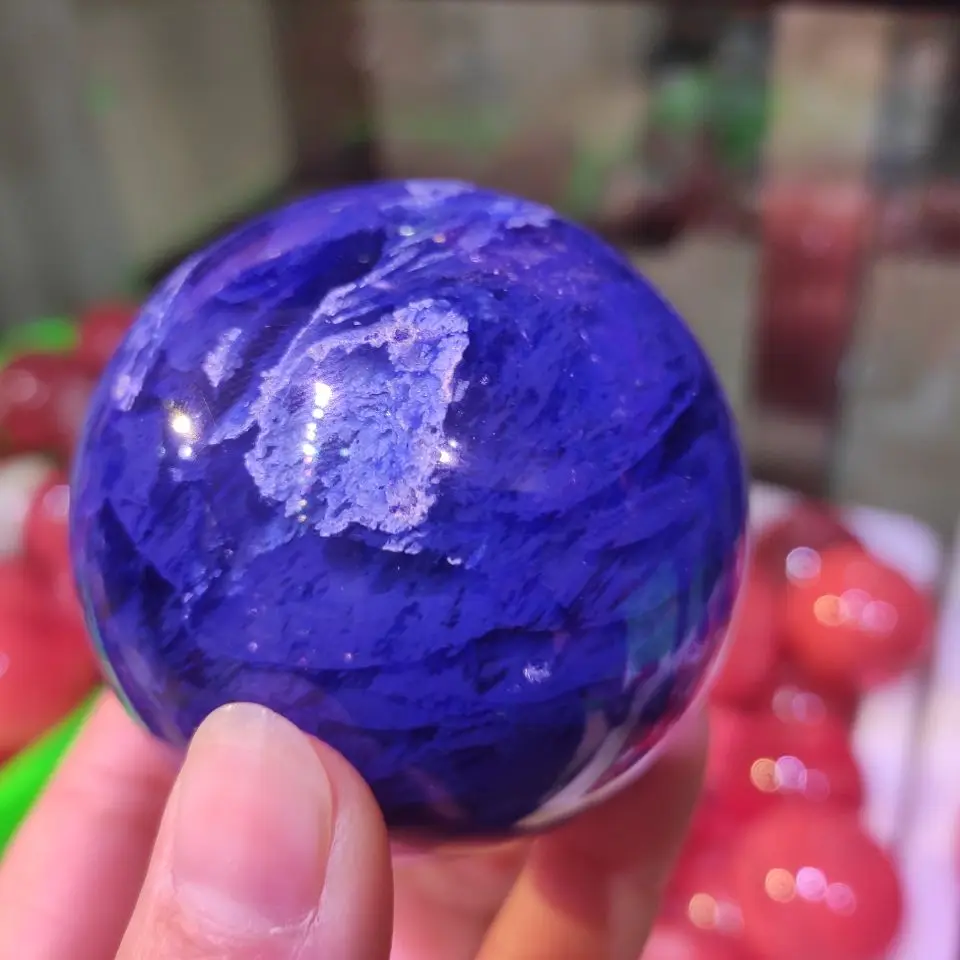 

5-7cm Random blue Melting Smelting Quartz Sphere Crystal Ball Healing Reiki Stone Home Room Decor Gift Free Stand Fengshui