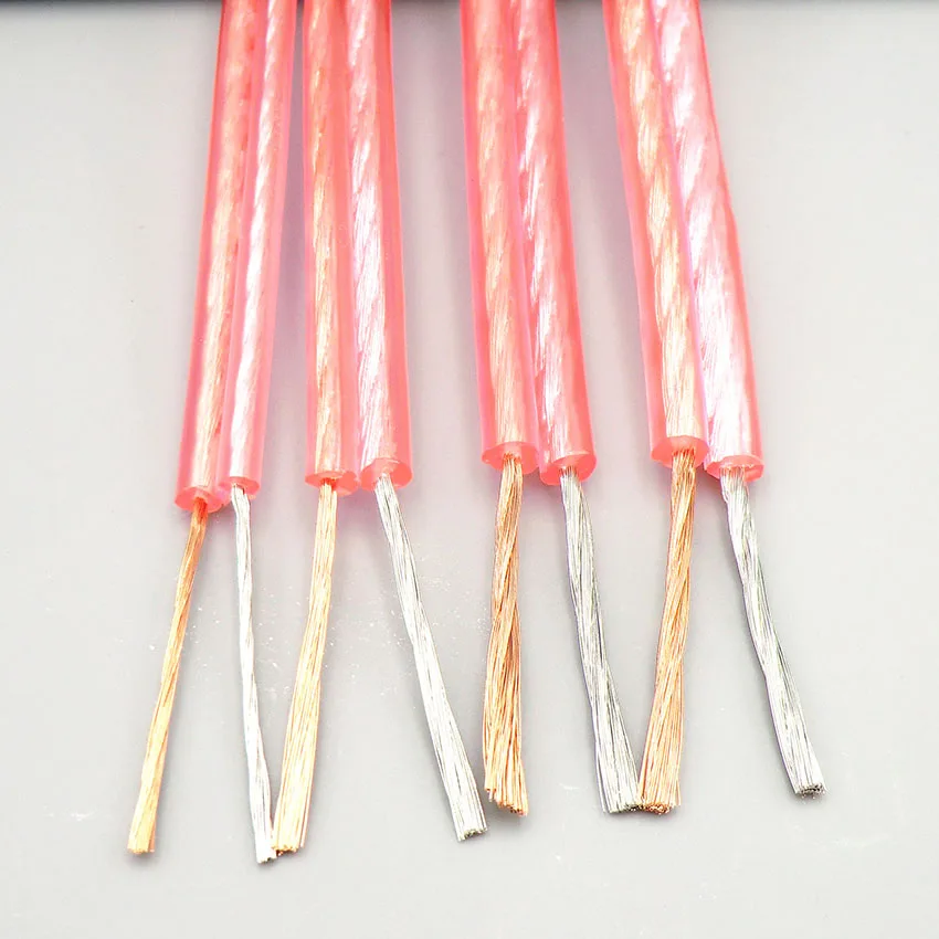 Кабель для динамика из бескислородной меди 5 м прозрачный розовый аудиопровод (RVB