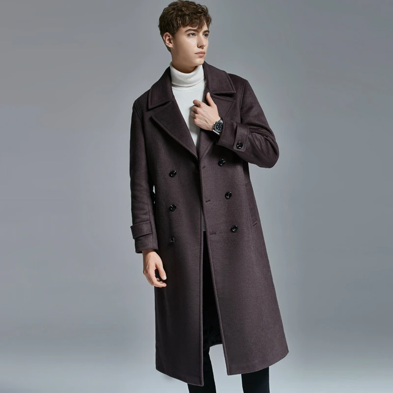 

Extra-Long Double face Men Wool Coat Winter New Style Warm Slim Fit Extended Knee Mens Woolen Coats and Jackets Large Size 6XL