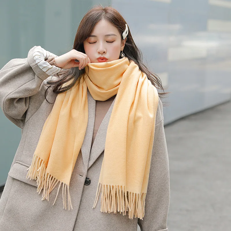 

2021Autumn Winter Female Wool Plaid Scarf Women Cashmere Scarves Wide Lattices Long Shawl Wrap Black