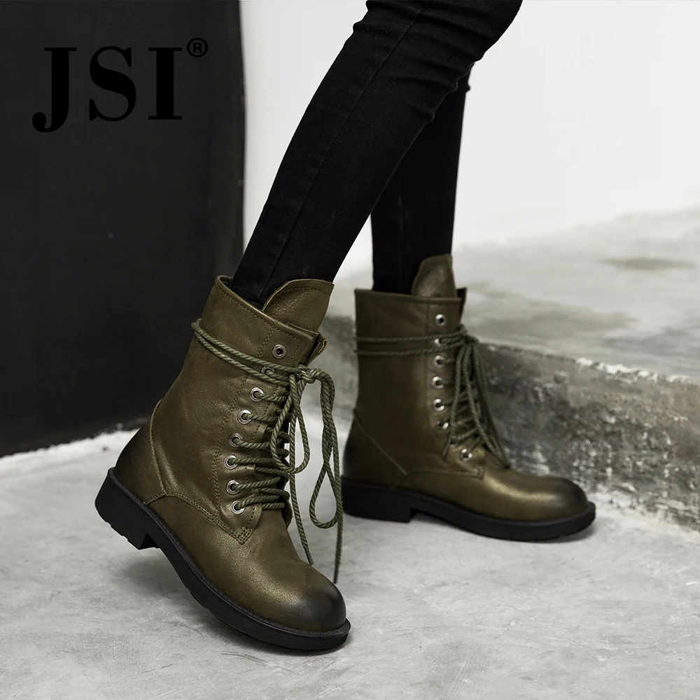 JSI/женские ботинки Модные ботильоны на квадратном каблуке Обувь с круглым носком