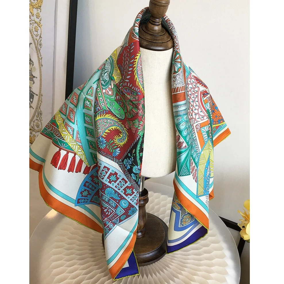 

2 Sides Print Heavy 100% Silk Scarves Wraps Shawl for Women Head Scarves Hijab