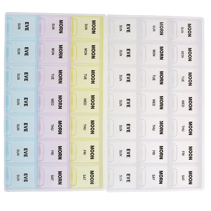 7 Days Weekly Transparent/Colorful 21 Compartment Lid Tablet Pill Box Holder Portable Medicine Storage Organizer Case Container | Красота и