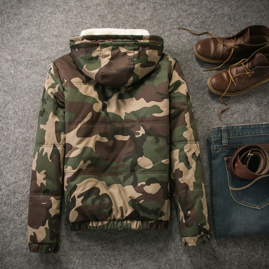 Мужская камуфляжная куртка с капюшоном повседневная утепленная парка в стиле