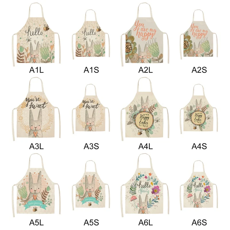 Кухонный Фартук с принтом регулируемый из хлопка и льна милый фартук кроликом |