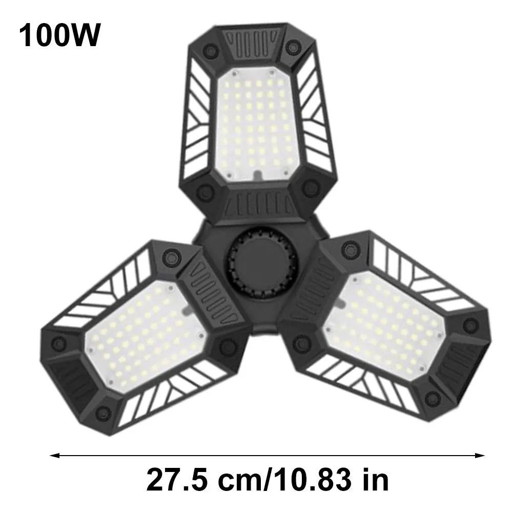 

100W LED Garage Lights Foldable E27 Bulb 3 Adjustable Fan Blades Deformable Workshop Warehouse Ceiling Lighting 6000K AC85-265V