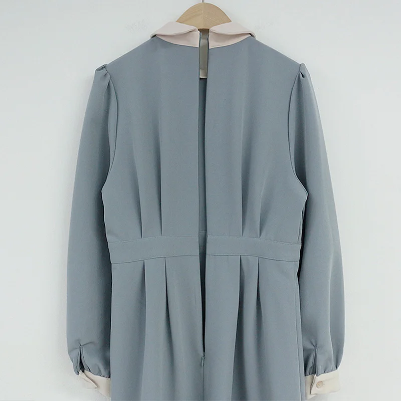 

Women 2021 Spring Patchwork Vintage Sweet Female Vestidos Women's High Waisted Long Dress Peter Pan Collar A-Line Maxi Dresses