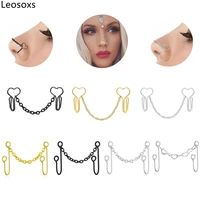 leosoxs 1pc nose chain for double fake nose piercing cuff gold black nostril none pierced fake nose cuff nose ring jewelry new