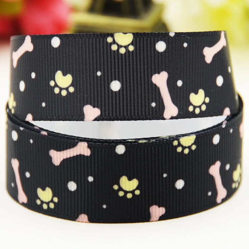 

22mm 25mm 38mm 75mm Dog bone Cartoon pattern printed Grosgrain Ribbon party decoration 10 Yards X-03982