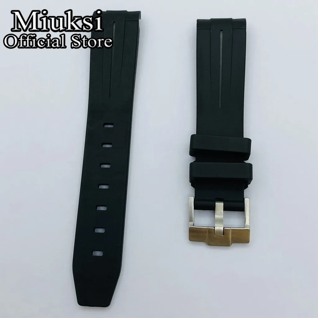 Miuksi 20mm black curved end rubber strap with stainless steel pin buckle