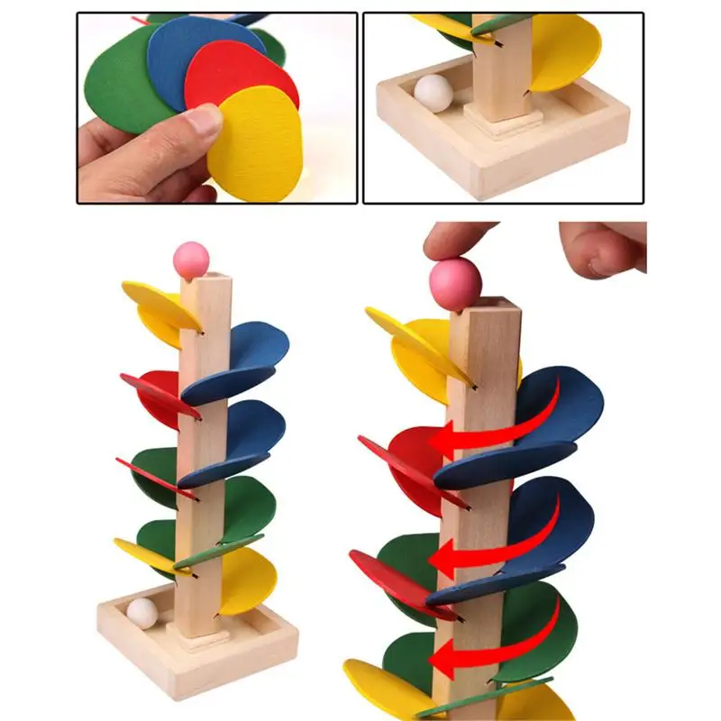 

Wooden Tree Toy for Kids Colorful Wooden Tree Detachable Leaves Marble Ball Run Track Game Children Educational Toy Blocks