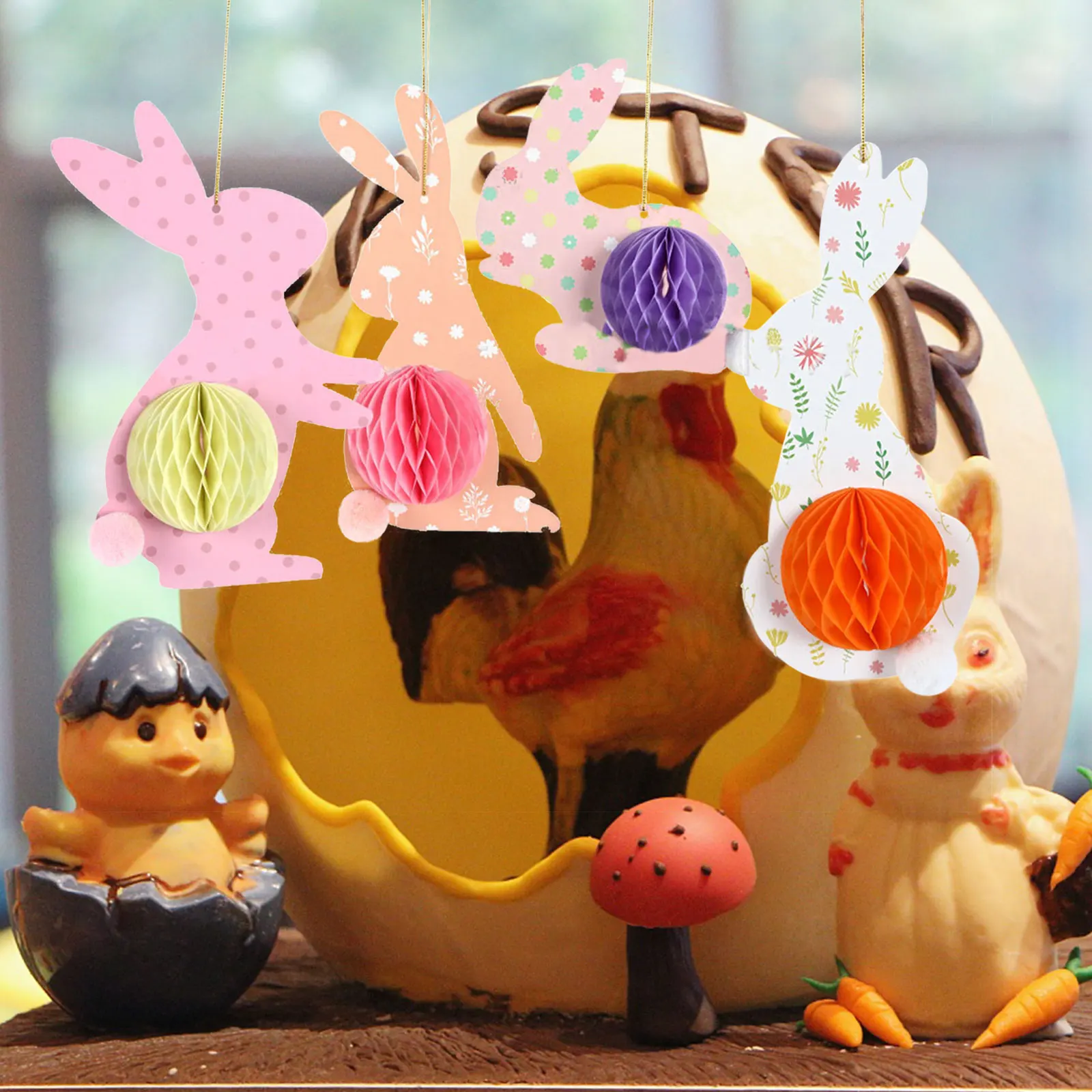 

Декор для вечерние, пасхальный детский сад, оформление покупок, бумажный домашний шар, 4 шт. подвесной новый комплект из 4 подвесок в виде кролика