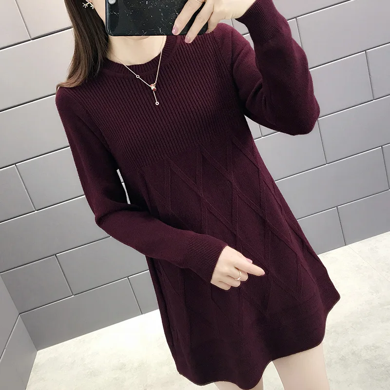 

2019 New Mid-long Bottom Blouse Autumn and Winter-Women Knee Sweater-0d930