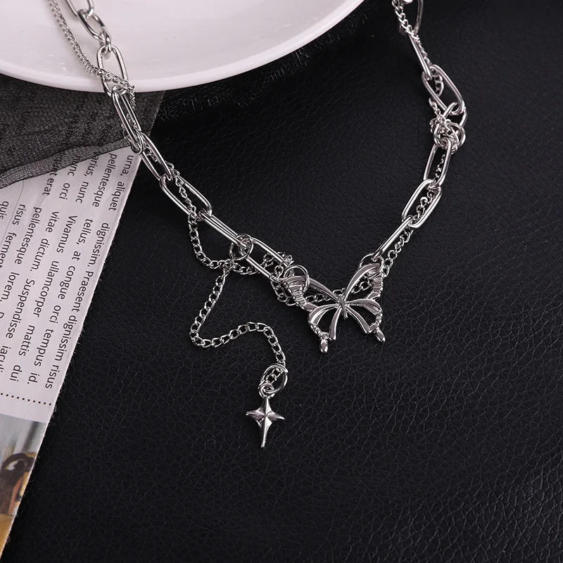 

New Silver Hollow Butterfly Chain Hip Hop Necklace Sweet Hot Girl Trendy Men's Advanced Sense Necklace Jewelry Gift Wholesale