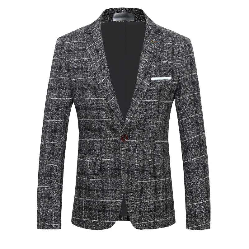 British Style Mens Blazer Jacket 2020 Spring New Plaid Blazer Men Slim Fit Business Formal Wear Casual Blazers Men Suits 5XL-S
