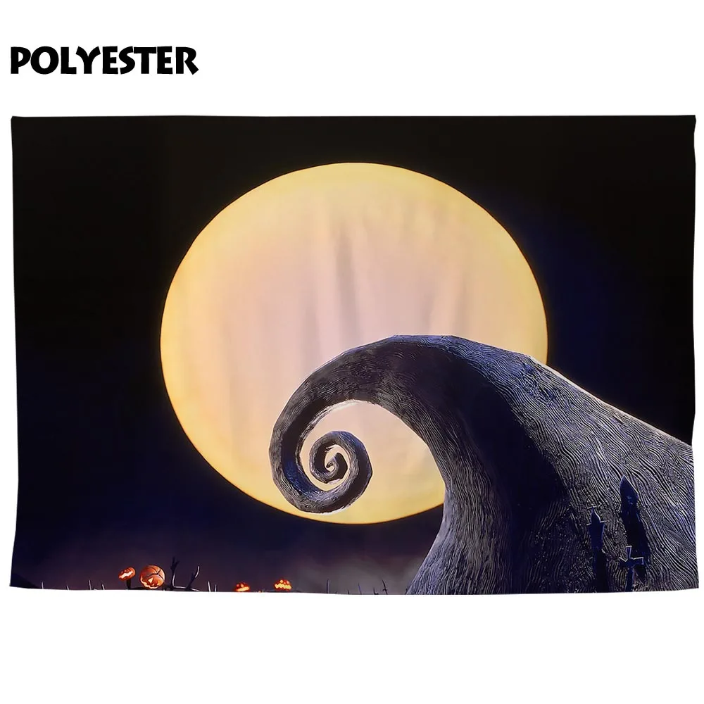 Allenjoy photography background halloween Full moon night ghost face pumpkin curved branches party backdrop photocall photobooth |
