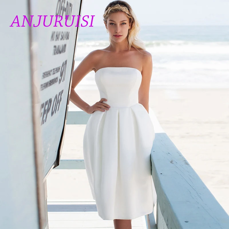 Женское атласное свадебное платье ANJURUISI короткое элегантное цвета слоновой