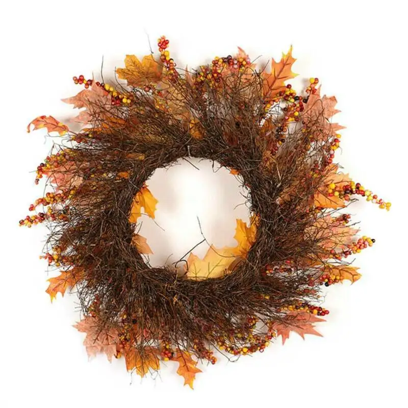 

45cm Pumpkin Maple Wreath Autumn Color Maple Leaves Garland Halloween Home Decor Artificial Decorations Wreaths
