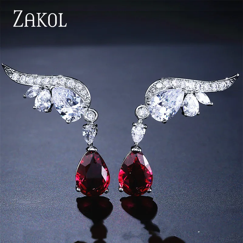 ZAKOL модные серьги-капли с кубическим цирконием и белыми крыльями для женщин
