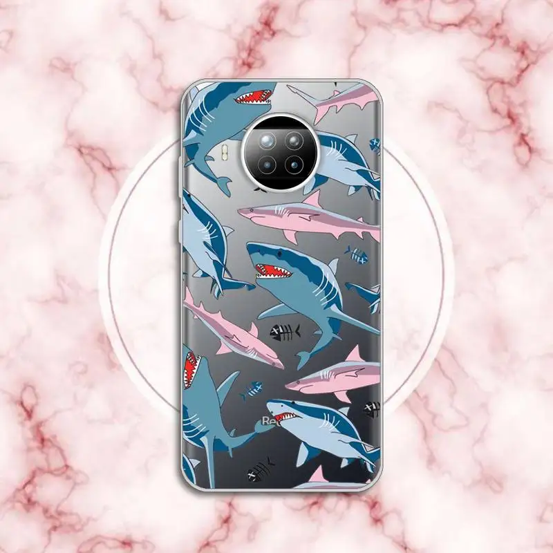 

Shark cartoon scary ocean Phone Case Transparent for xiaomi redmi note 8 9 9s 11 10t lite pro