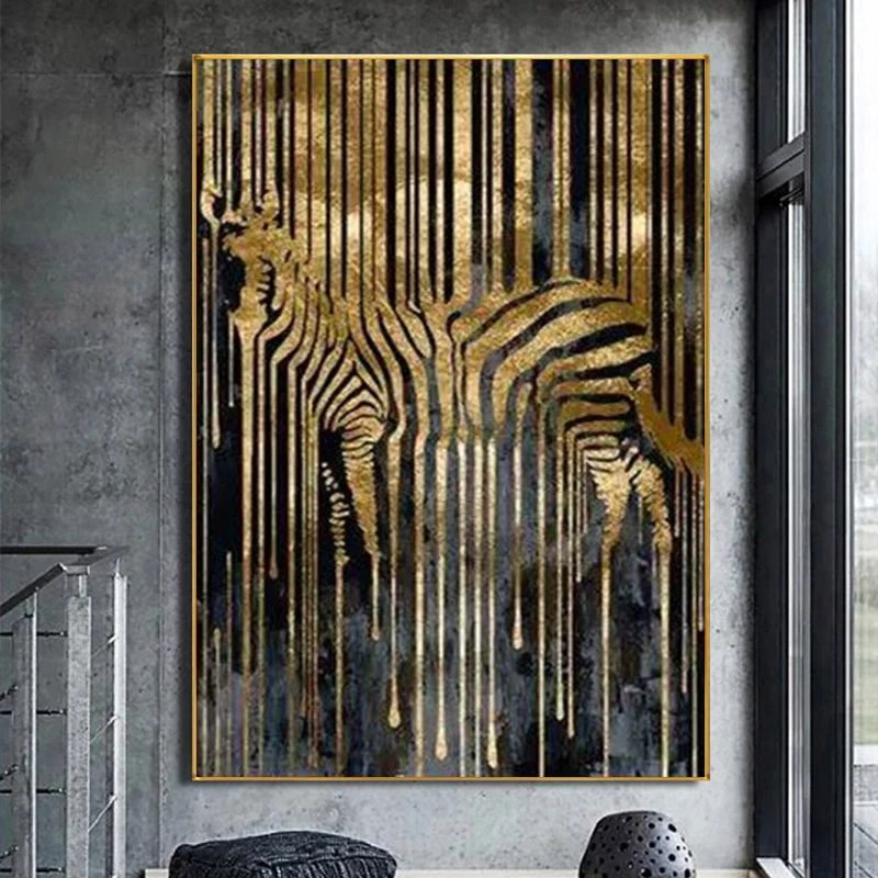 

Nordic Abstract Animal Zebra Gold and Black Wall Art Posters and Prints Canvas Painting Wall Art Picture for Living Room Cuadros
