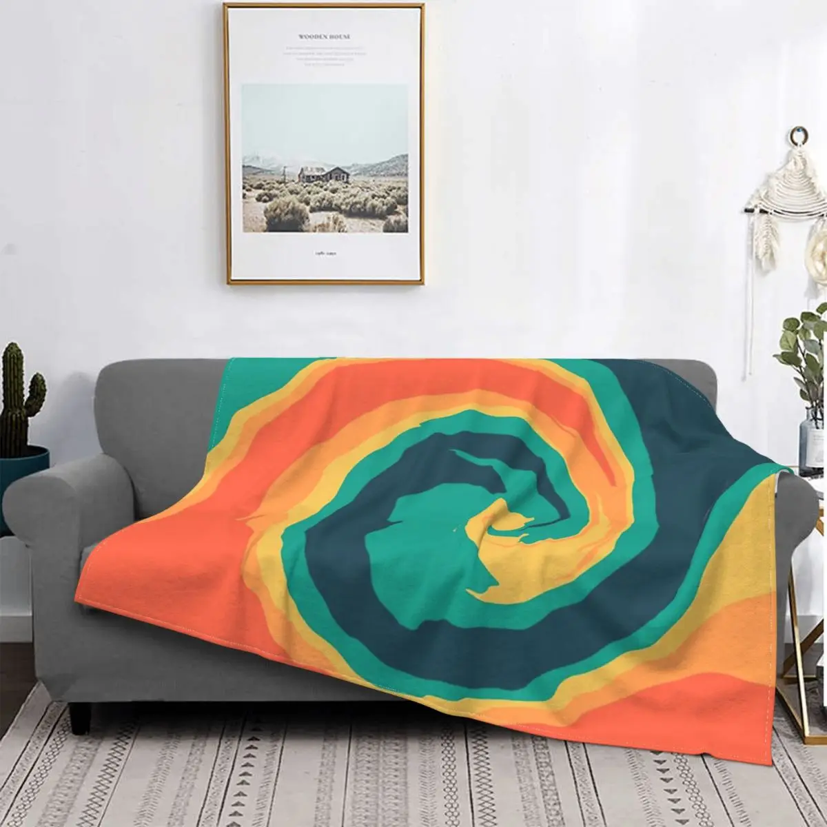 

Manta a cuadros para cama, colcha de diseño abstracto, color azul oscuro y naranja, de verano