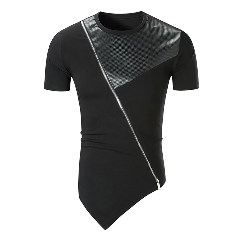 Модная мужская футболка из искусственной кожи в стиле пэчворк летняя тонкая с