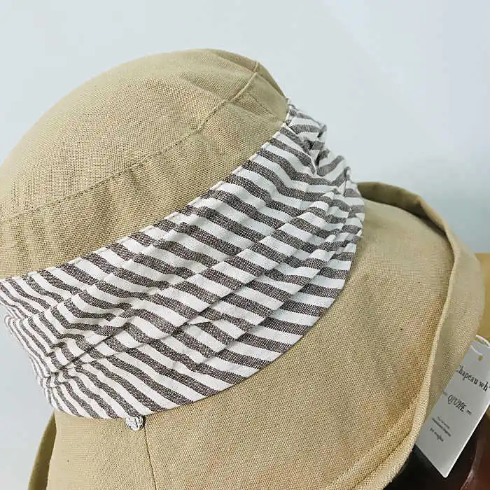 Spring and summer cotton and linen material striped fisherman hat sun hat