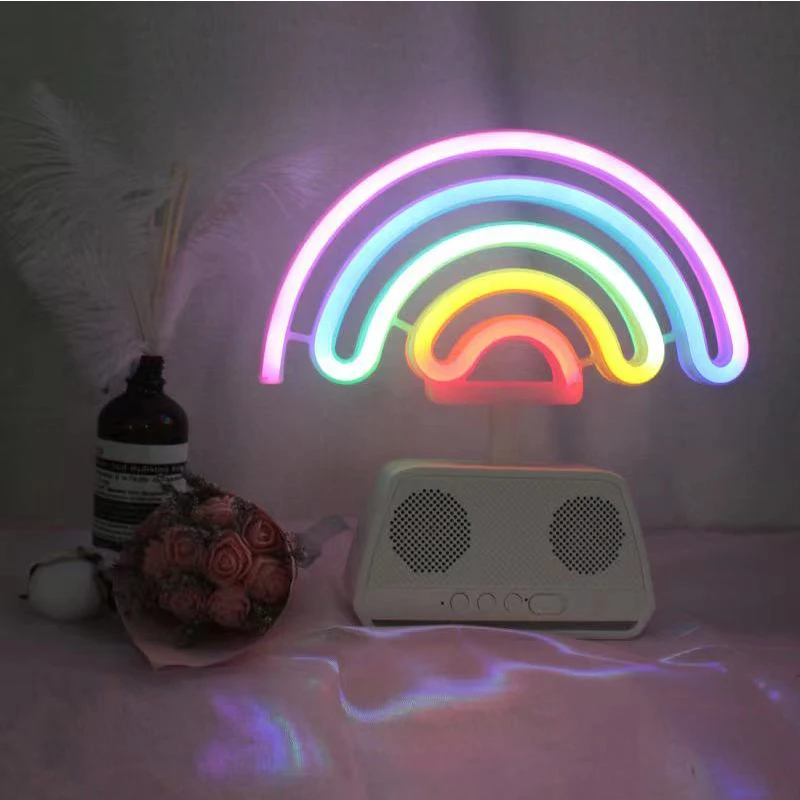 

LED neon night light rainbow shape music bluetooth speaker desk lamp holiday atmosphere decoration bedroom bedside lamp DC5V USB