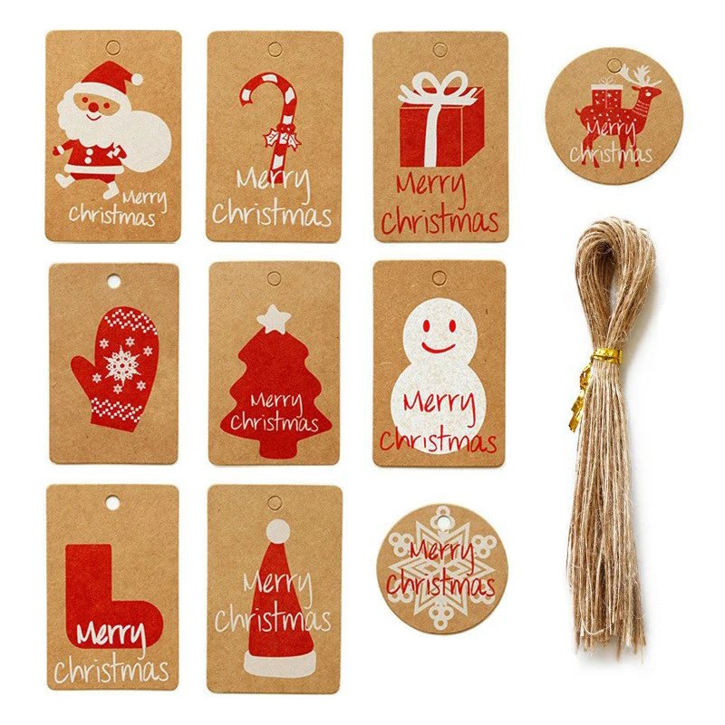 

50pcs Christmas Craft Paper Tags Gift Label DIY Merry Christmas Tree Decorations for Home Navidad Xmas Ornaments New Year 2021