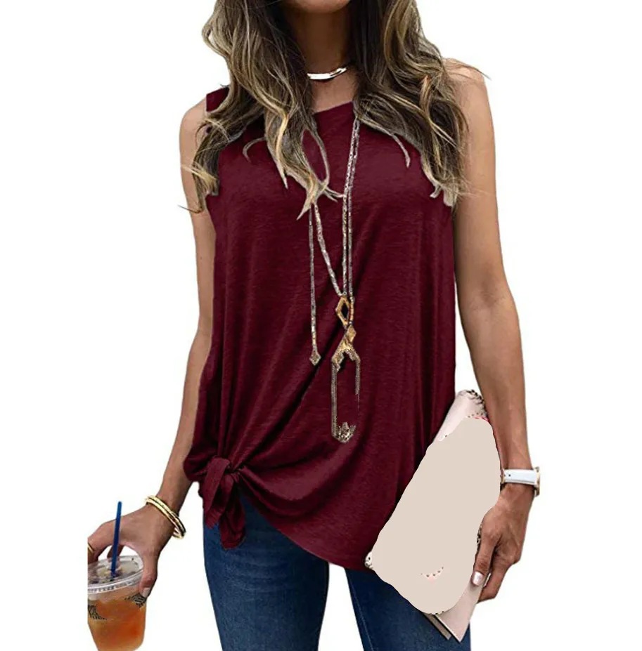 2019 Летняя женская одежда с круглым вырезом однотонные топы на бретелях для