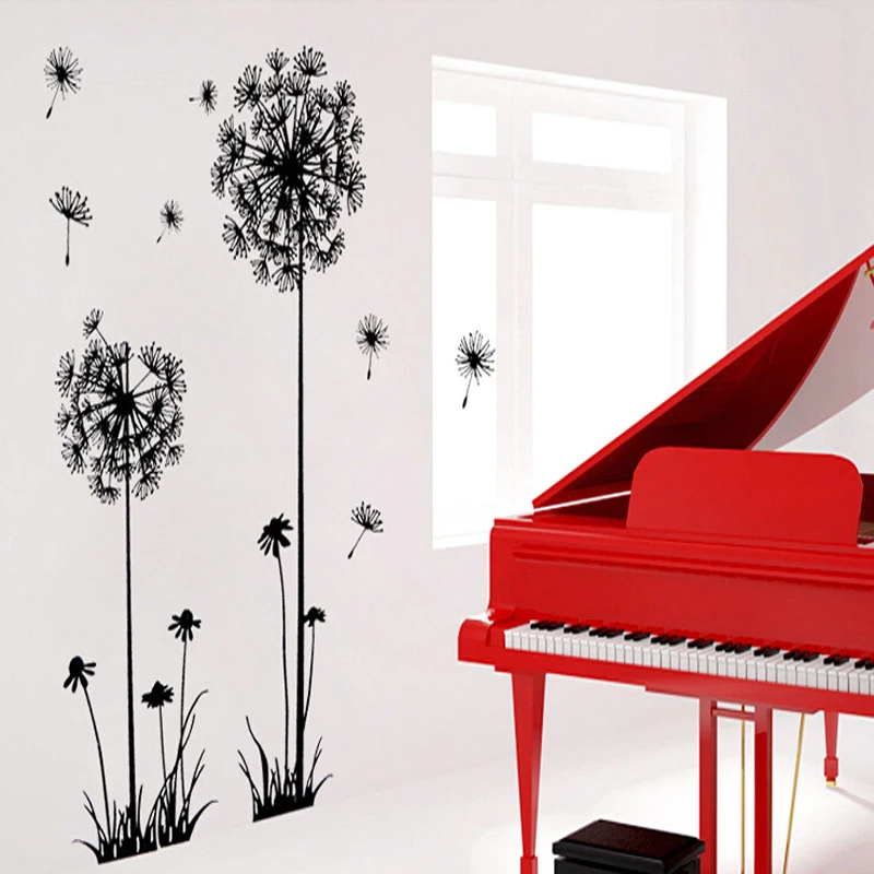 Черный стикер для стен Одуванчик бабочки на стене гостиной спальни украшения