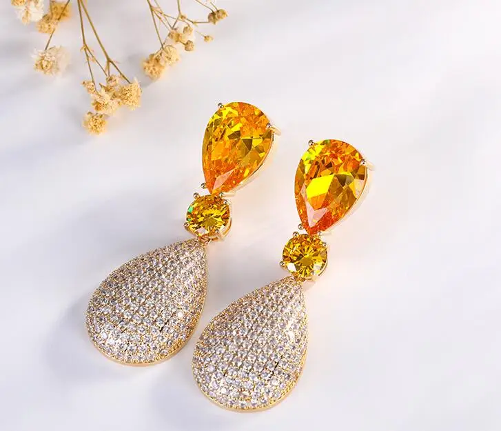 

Gemstone WOMEN fashion atmospheric water drop exquisite design hollow design advanced ear jewelry