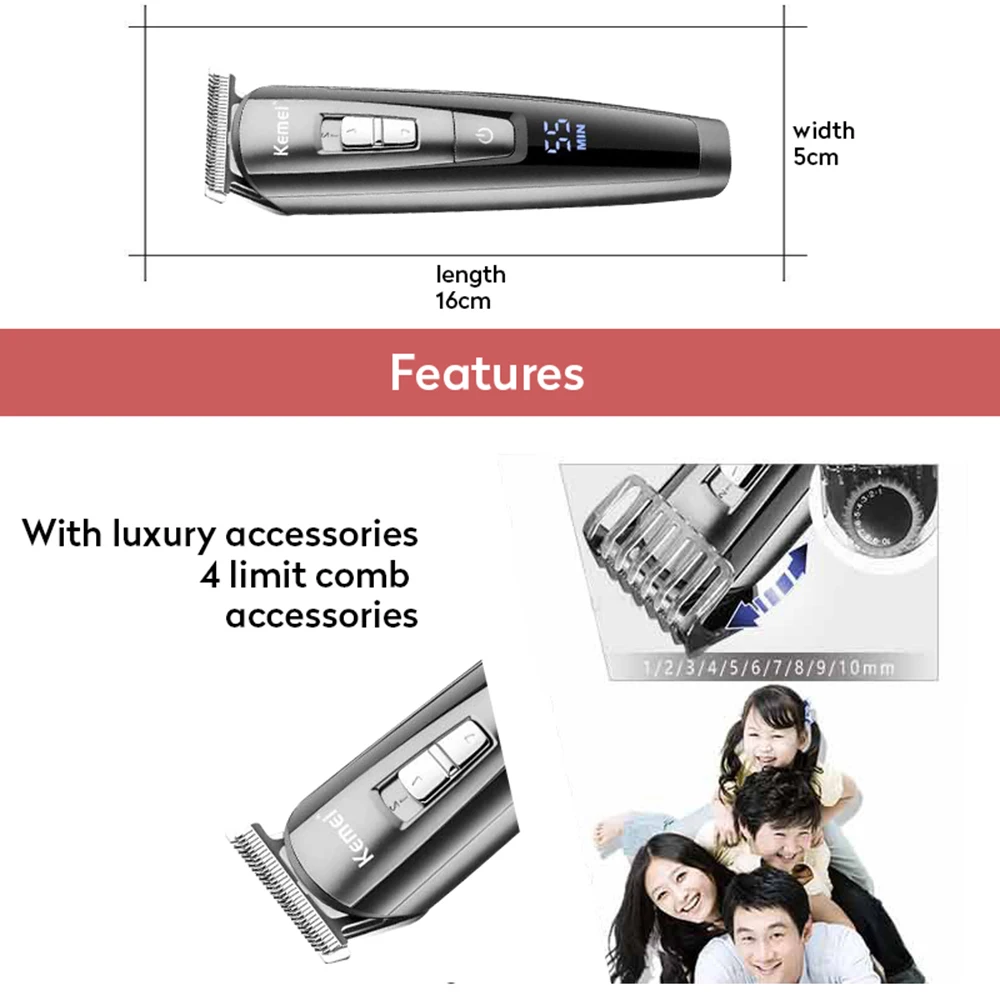 WEIDZ Профессиональный цифровой триммер для волос перезаряжаемая электрическая