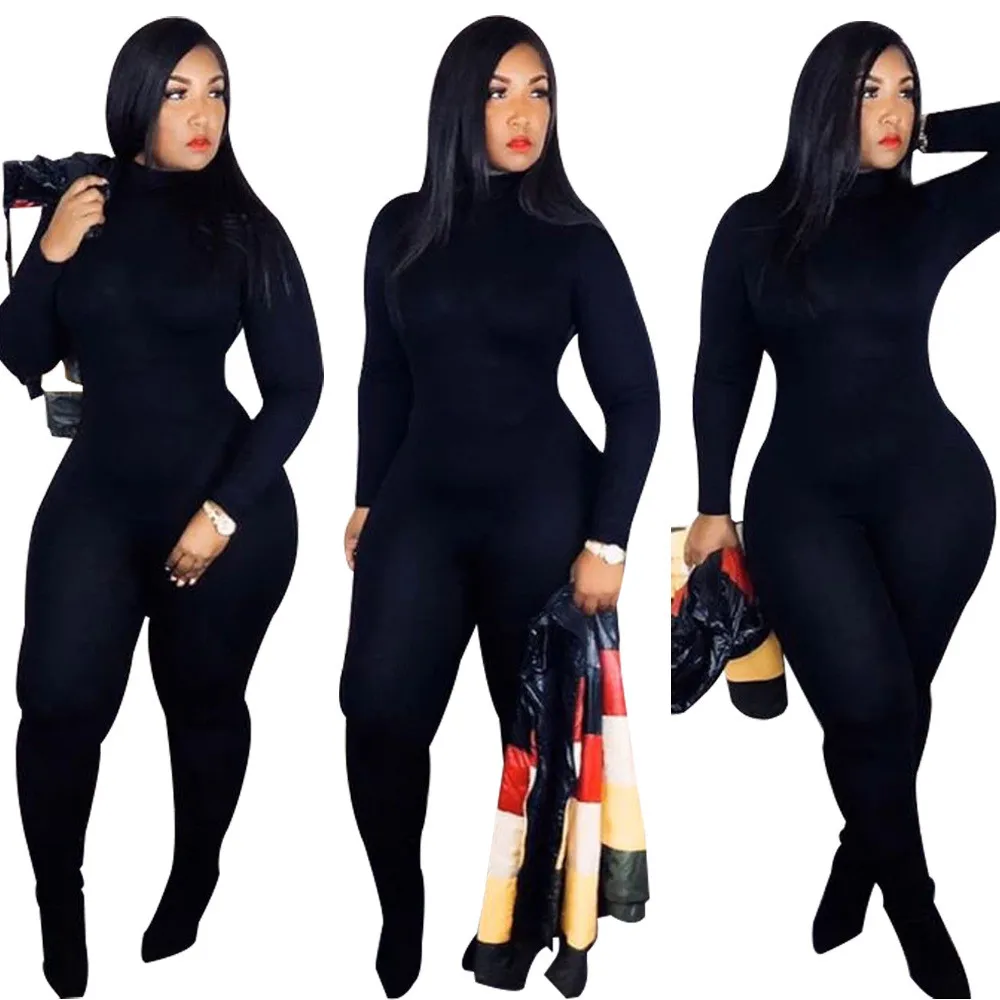 

Long Sleeve Tight Bodycon Jumpsuit for Women Stand Collar Solid Sportswear Casual One Piece Outfits Fitness Rompers and Overalls