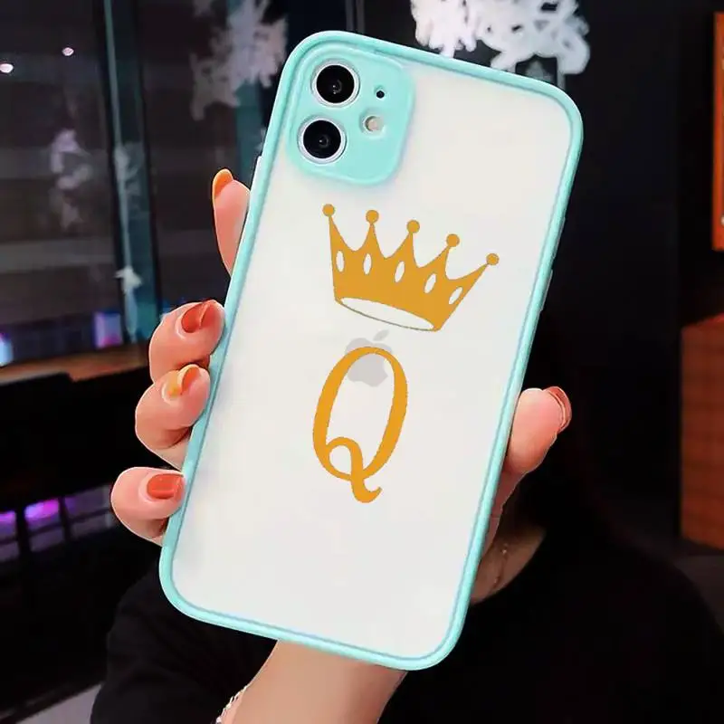 

Initial Letter y x Crown Phone Cases matte transparent For iphone 7 8 11 12 plus mini x xs xr pro max cover