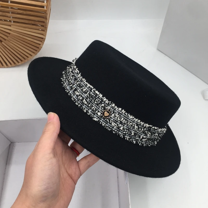 

panama New winter wool Flat small flat brim hat han edition British fashion leisure tidal flat hat girl Fedoras