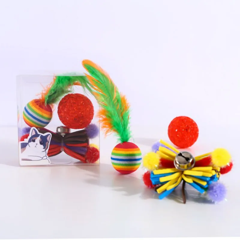 

Pet Cat Feather Bell Ball Sounding Toy Set Multi-Mode Teeth Grinding Interactive Toys Pet Kitten Chewing Vocal Toy Box Packaging