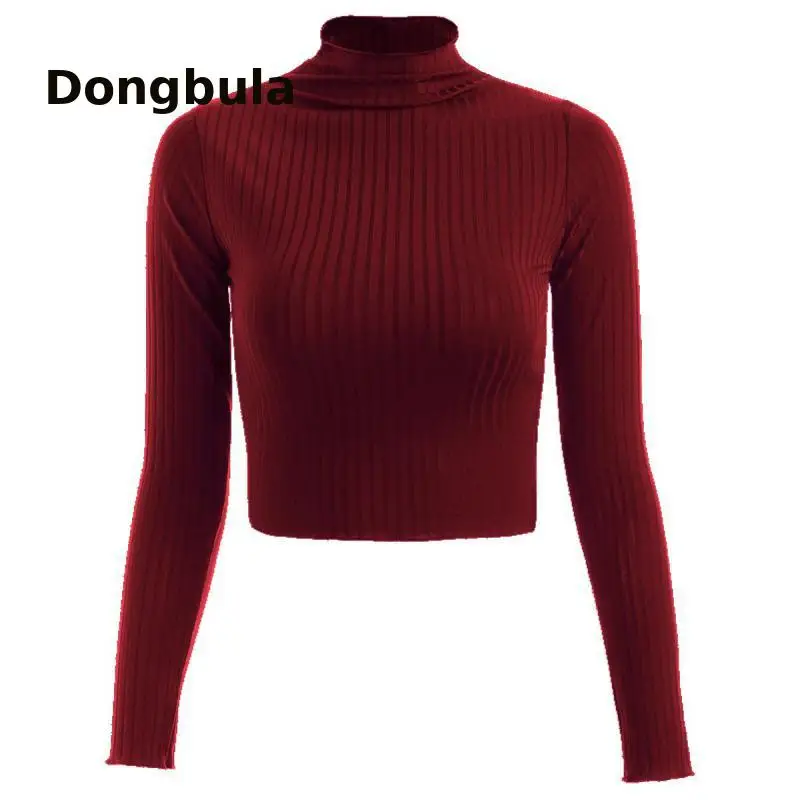 

2020 Women's Slim-fit T-shirts New High-neck Solid Color Tops Long-sleeved Leisure Sweater Women's Autumn Exposed Navel Tops
