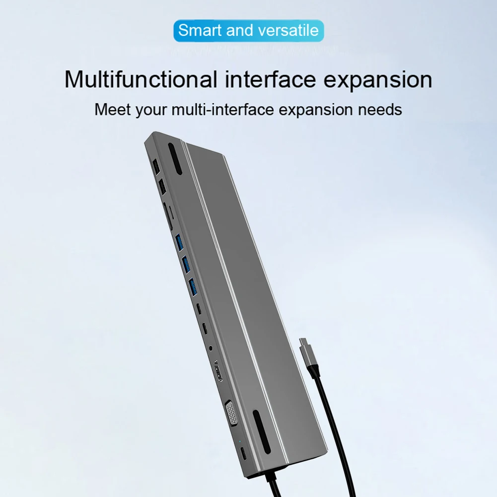 

14 in 1 USB C Hub Adapter with HDMI-Compatible VGA USB 3.0 2.0 87W PD RJ45 USB C Hub for Mobile Phones Tablet