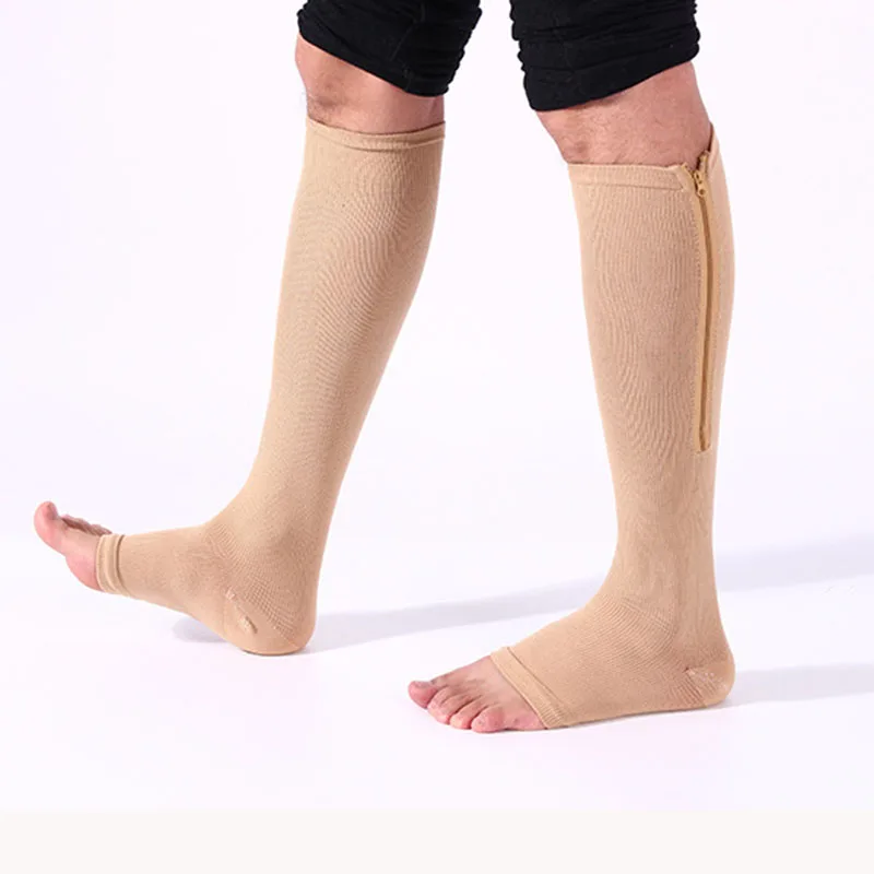 

1 Pair Women Socks Varicose Veins Shaper Compression Treatment Soft Socks Compression Zipper Fat Burn Massage