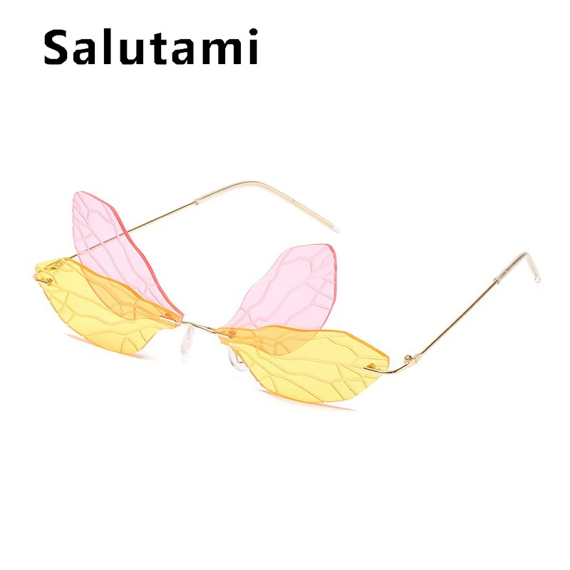 УНИКАЛЬНЫЕ Солнцезащитные очки без оправы со стрекозой розового и желтого цвета