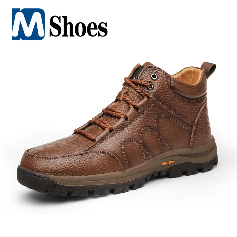 Классические зимние мужские ботинки, кожаные плюшевые теплые мужские зимние ботинки, водонепроницаемые уличные римские мужские рабочие бо...
