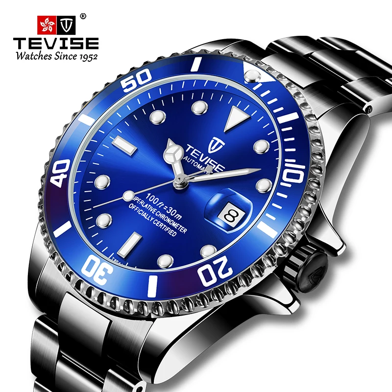 Tevise мужские Нержавеющая сталь Автоматические часы модные светящаяся Дата
