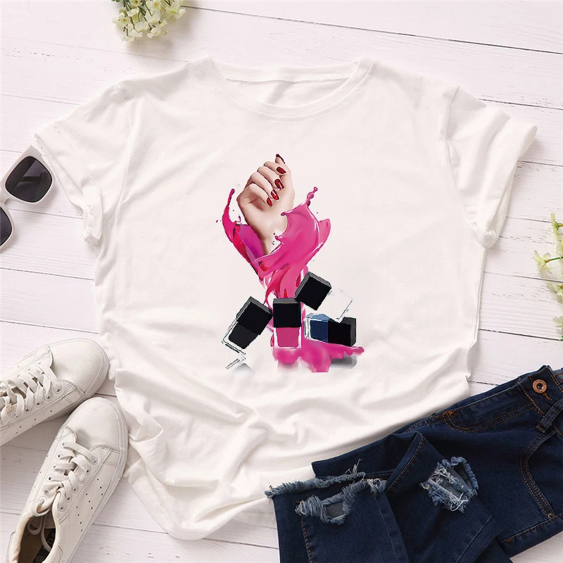 

Luslos Women 2020 I LOVE Nail Vogue Fashion Tops Tumblr Tshirts T Clothes Shirt Womens Ladies Graphic Female Tee T-Shirt Tops