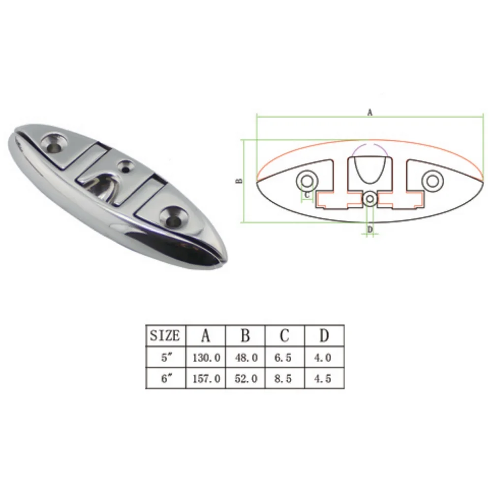 

2PCS Stainless Steel 316 Flush Boat Cleats 5 inch 6 inch Marine Yacht Sailboat Ships Floating Dock Cleat For Boat Accessories
